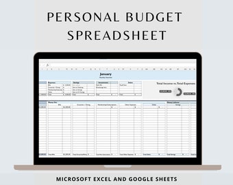 Personal Budget Spreadsheet Tracker | Excel | Google Sheets | Finance | Expense Tracker | Budget Spreadsheet Template | Annual Budget