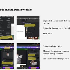 Peut inclure: Une capture d'&eacute;cran d'un &eacute;cran d'ordinateur montrant comment ajouter un lien et publier un site Web. L'image montre une interface de cr&eacute;ation de site Web avec une barre de menu et un &eacute;diteur de texte. Le texte "Publier sur le Web" est visible sur l'image.