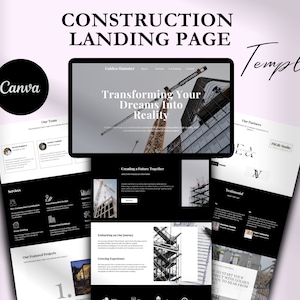Professional Construction Canva Website Template, Customizable Canva Builder Landing Page, Editable Canva Construction Website Template