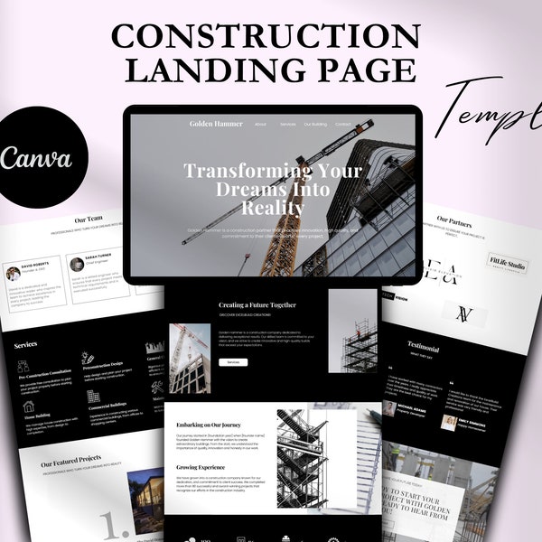 Construction Website Template, Builder Website, Contractor Website, Business Website, Canva Website