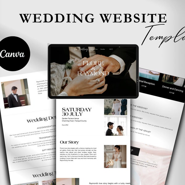 Wedding Website Template, Canva Website, Website Design, Minimalist Wedding Site, Digital Invitation
