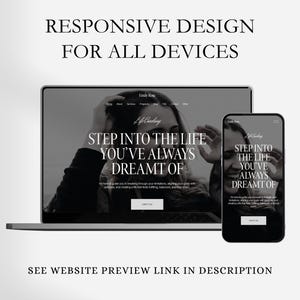 May include: A laptop and smartphone display a website design, demonstrating a responsive design for all devices. The website features the text "STEP INTO THE LIFE YOU'VE ALWAYS DREAMT OF". The image includes the text "RESPONSIVE DESIGN FOR ALL DEVICES".
