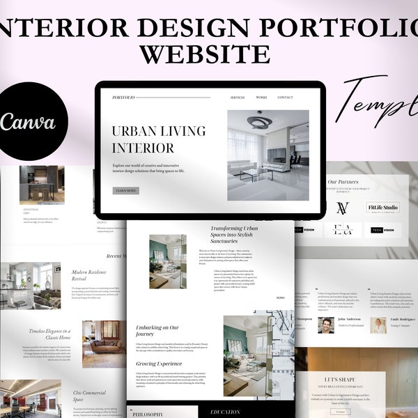 Interior Designer Portfolio Website Template, Canva Website, Perfect for Interior Decorators and Architects