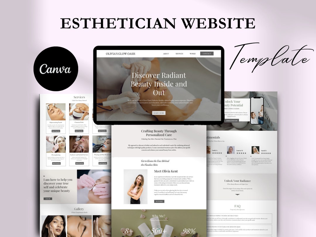 Esthetician Website Template, Canva Portfolio Template, Beautician Esthetician Website Template, Canva Portfolio Template, Beautician