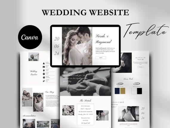 Canva Wedding Website Template, Elegant RSVP & Digital Invitation Design for Engaged Couples