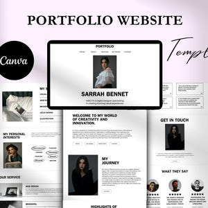 Modelo de site de portfólio pessoal Canva, modelo de portfólio minimalista editável, portfólio digital de negócios criativos Canva