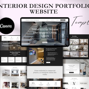 Modelo de site de designer de interiores, site de portfólio Canva, perfeito para decoradores de interiores e arquitetos