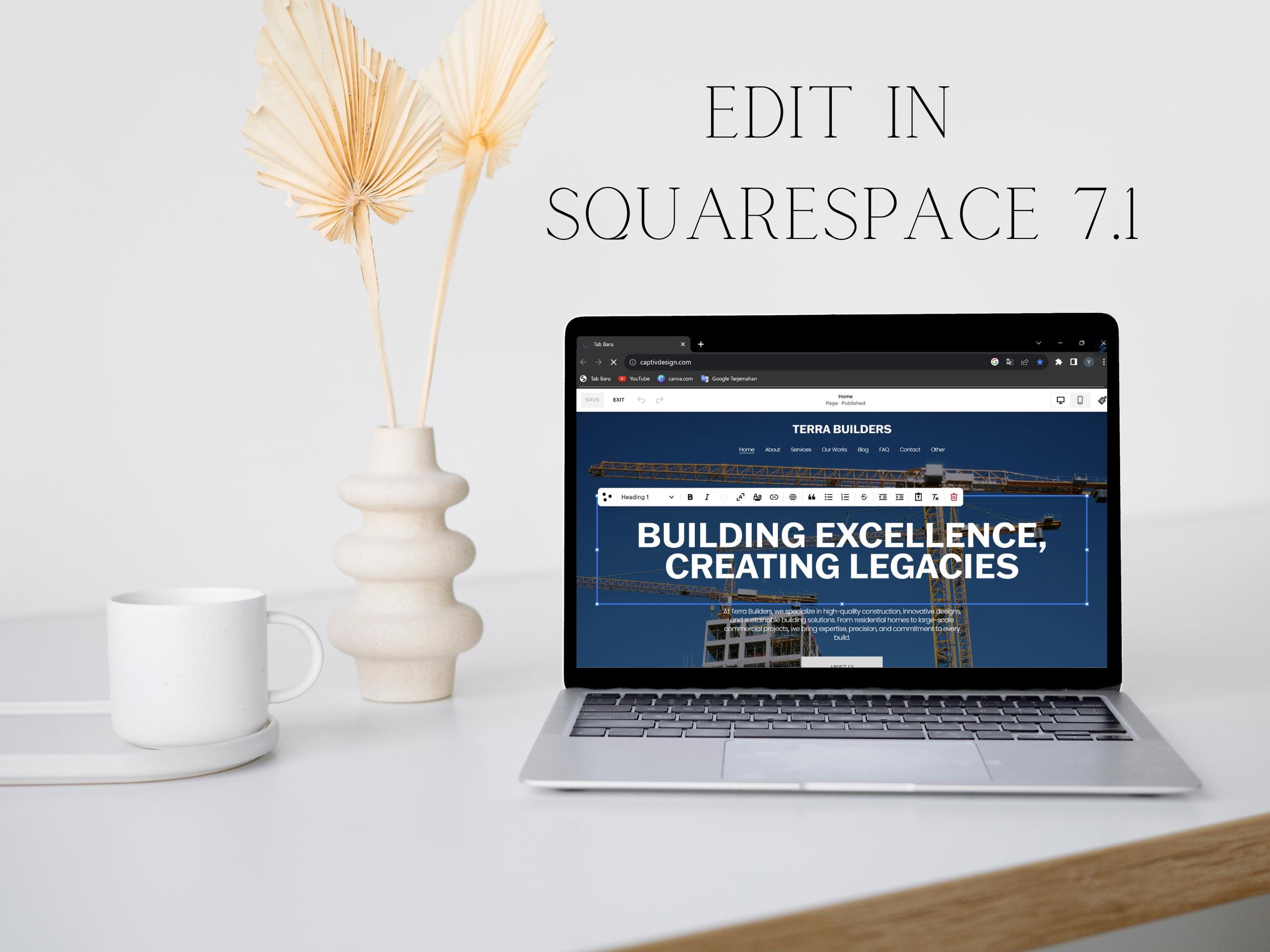 Construction Website Squarespace Template for Contractors, Home