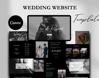 Wedding Website Template, Canva Website, Digital Invitation, Black Wedding Site, Website Design