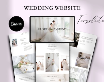 Wedding Website Canva Template, Minimalist Wedding Site, Digital Invitation, Website Design