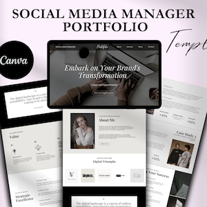 Social Media Manager Portfolio Template, Canva Website, Landing Page, Social Media Portfolio, Aesthetic