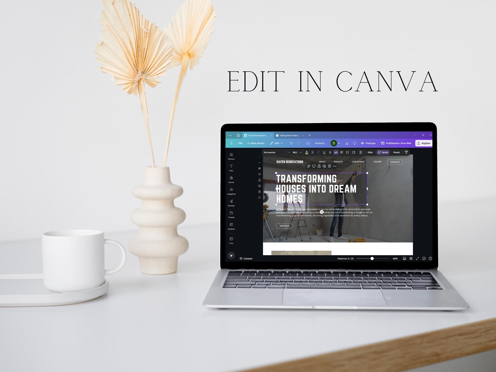 Home Renovation Website Template Canva Template for Contractors and