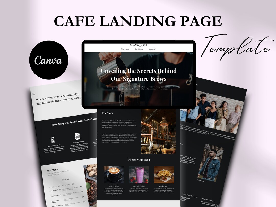 Cafe Website Canva Template: Landing Page for Coffee Shops ...