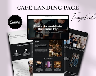 Cafe Landing Page Canva Template, Coffee Shop Website Design, Website Template, Restaurant Website