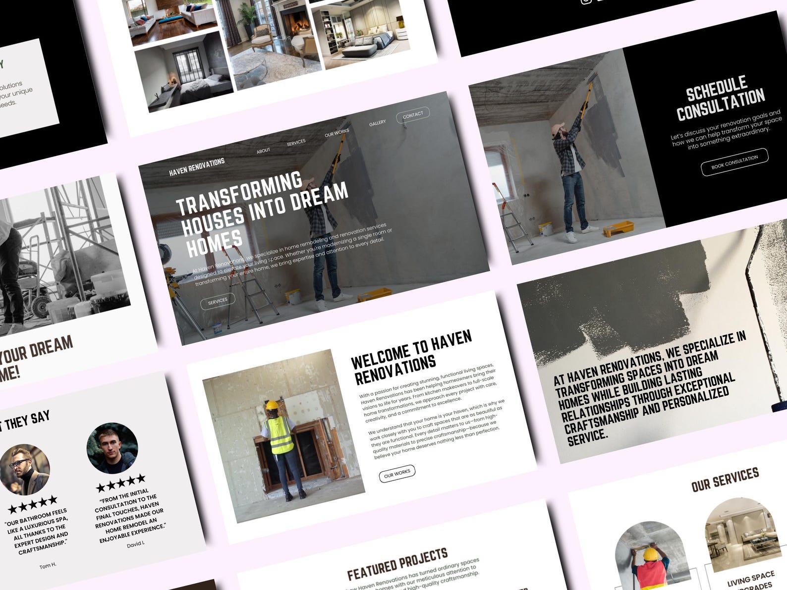Home Renovation Website Template Canva Template for Contractors and