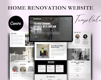 Modèle de site Web de rénovation domiciliaire : modèle Canva pour les entrepreneurs et les constructeurs