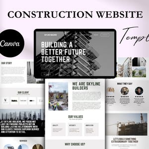 Baustellen-Website-Vorlage, Website-Vorlage für Bauunternehmen, Canva-Vorlage für Bauunternehmen, Bauherr, Architekt