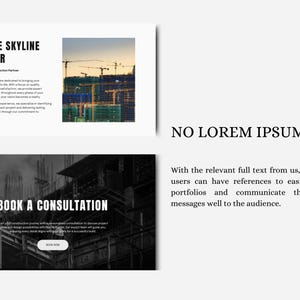Pode incluir: Um site para uma empresa de constru&ccedil;&atilde;o chamada Skyline Builder. O site apresenta uma foto em preto e branco de um pr&eacute;dio em constru&ccedil;&atilde;o e o texto "Agendar uma consulta". O site tamb&eacute;m inclui o texto "We are Skyline Builder" e "Your Trusted Construction Partner".