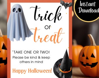 Trick Or Treat Sign, Halloween Candy Sign, Printable Halloween,  Halloween Decor, Halloween Door Sign, Take A Treat Sign, Candy Sign