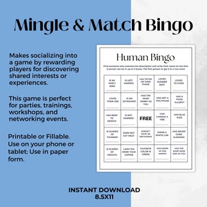 Human Bingo Game, Fillable Editable, Instant Download, Digital Printable, Bridal Baby Shower, Bachelorette Find, Customized Birthday,
