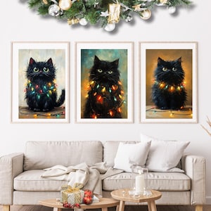 Funny Christmas Cat Wall Art, Black Cat Print Digital, Black Cat Christmas, Christmas Cat Art,  Digital Wall Art,  Christmas Kitty Print