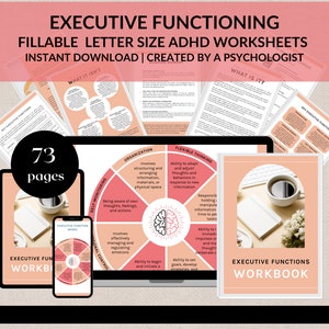 Fillable Executive Functions Workbook, Adhd Workbook, Executive Functioning Wheel, Executive Functioning Worksheets, ADHD Digital Planner
