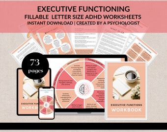 記入可能なADHDと実行機能ワークブック、感情調整、感情ホイール、ADHDワークシート、神経多様性プランナー