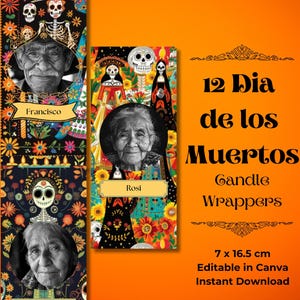Dia De Los Muertos, Etiqueta de vela alta, Vela de cilindro alto, Porta-vela, Vela personalizada, Etiquetas adesivas, Dia da memória, Etiqueta de funeral