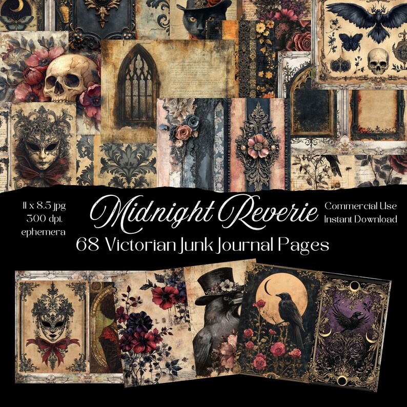 Victorian Goth Junk Journal Kit, Dark Romance, Vintage Ephemera Set ...