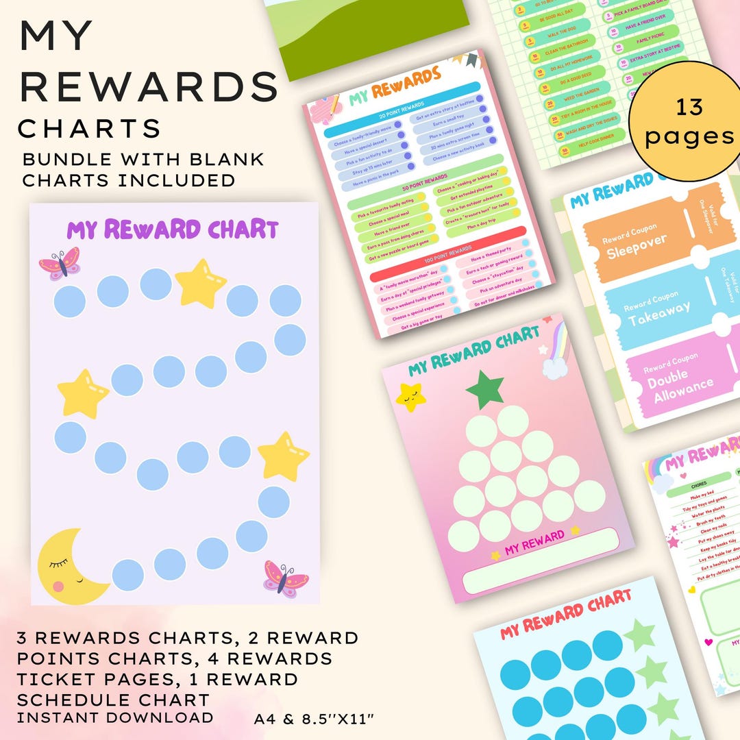 Reward Chart for Kids, Kids Reward System, Sticker Chart, Behavior ...