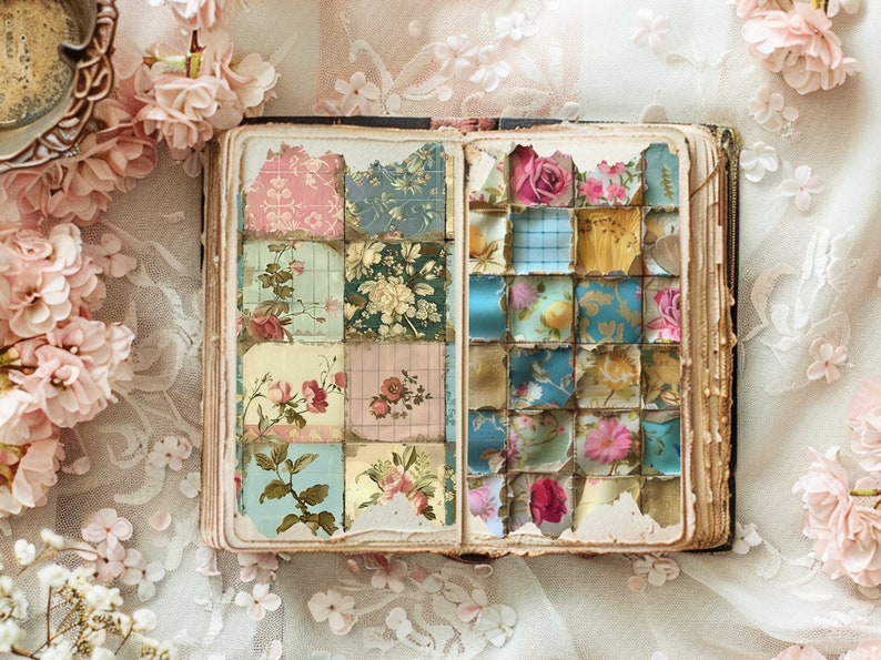 Patchworkpapier, patchworkdagboek, Junk Journal Kit, Junk Journal Paper, Afdrukbaar dagboek, Junk Journal Pages, Afdrukbare plakboekpapieren afbeelding 7