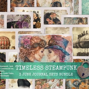 Steampunk Journal Bundle, Junk Journal Kit,  Steampunk Ephemera, Steampunk Paper, Digital Download, Vintage Ephemera, Steampunk Printable