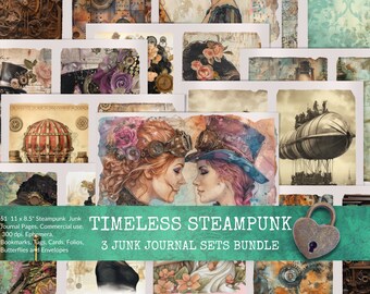 Steampunk Journal Bundle, Junk Journal Kit,  Steampunk Ephemera, Steampunk Paper, Digital Download, Vintage Ephemera, Steampunk Printable