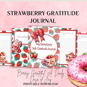 Strawberry Printable Journal Kit, Gratitude Journal, Self-Care Journal, Strawberry Digital, Scrapbook Pages, Strawberry Journal pages