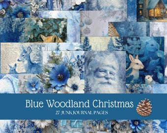 Blue Woodland Christmas Junk Journal, Woodland Christmas junk journal, Christmas junk journal printables, retro christmas, winter journal