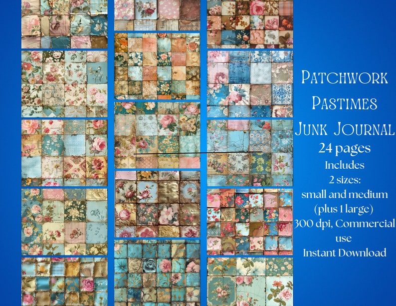 Patchworkpapier, patchworkdagboek, Junk Journal Kit, Junk Journal Paper, Afdrukbaar dagboek, Junk Journal Pages, Afdrukbare plakboekpapieren afbeelding 6