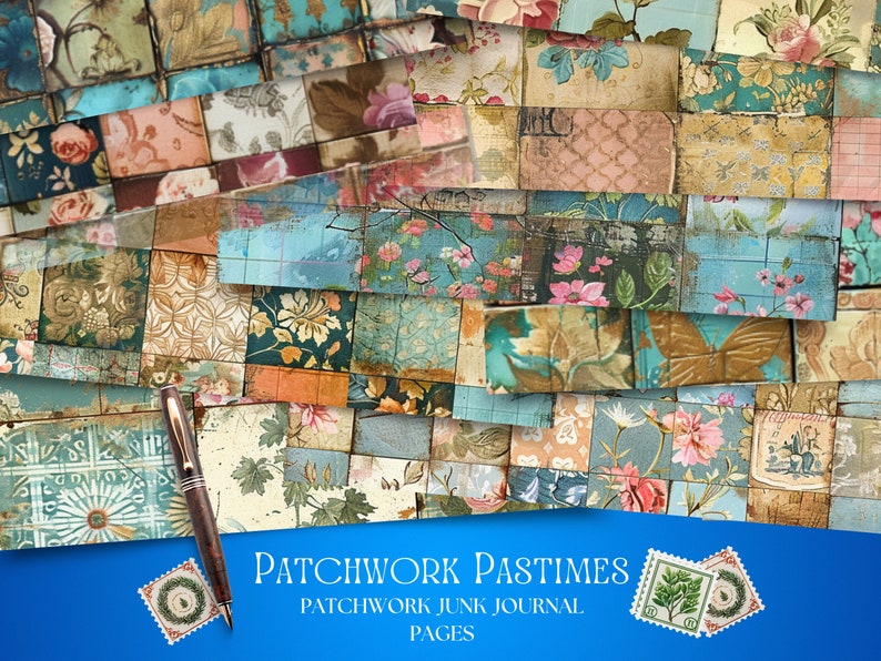 Patchworkpapier, patchworkdagboek, Junk Journal Kit, Junk Journal Paper, Afdrukbaar dagboek, Junk Journal Pages, Afdrukbare plakboekpapieren afbeelding 8