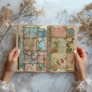 Patchworkpapier, patchworkdagboek, Junk Journal Kit, Junk Journal Paper, Afdrukbaar dagboek, Junk Journal Pages, Afdrukbare plakboekpapieren afbeelding 5
