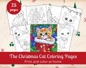 libro para colorear de gatos, páginas para colorear de gatos, gatos navideños, dibujos para colorear de navidad, dibujos para colorear para niños, lindas páginas para colorear, dibujos para colorear de gatos navideños