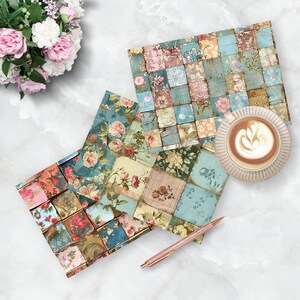 Patchworkpapier, patchworkdagboek, Junk Journal Kit, Junk Journal Paper, Afdrukbaar dagboek, Junk Journal Pages, Afdrukbare plakboekpapieren afbeelding 2