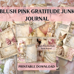 Junk Journal, Dankbaarheidsdagboek met prompts, Scrapbookpapier, Junk Journal Page, Pink Junk Journal, Digitaal papier, Afdrukbaar papier