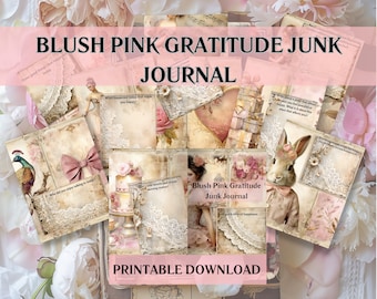 Junk Journal, Dankbaarheidsdagboek met prompts, Scrapbookpapier, Junk Journal Page, Pink Junk Journal, Digitaal papier, Afdrukbaar papier