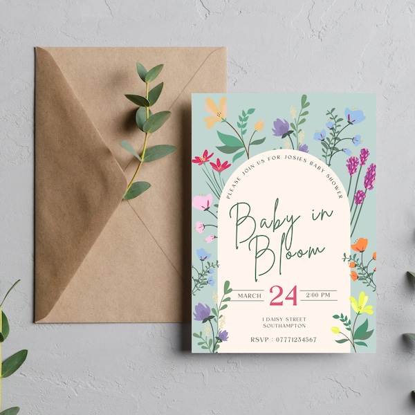 Personalised Baby in Bloom Baby Shower Invite - Editable Digital Invitation
