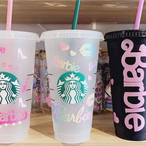 Barbie, Dining, Barbie Matte Studded Ombre Pink And Blue Tumbler With Straw  Topper In Box