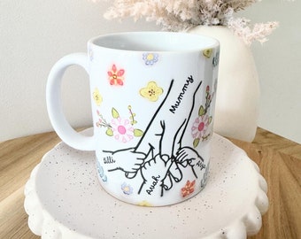 Personalized hand holding mug, 3D effect mug, you hold our hands coffee mug, also our hearts, family personalised mug, gift for mum, nanna,