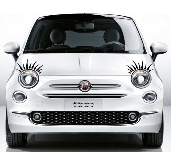 2 x Fiat 500 Wimpern Eyelashes passgenaue Aufkleber Funny Auto