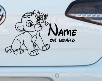 Personalized baby lion on board sticker/decal.