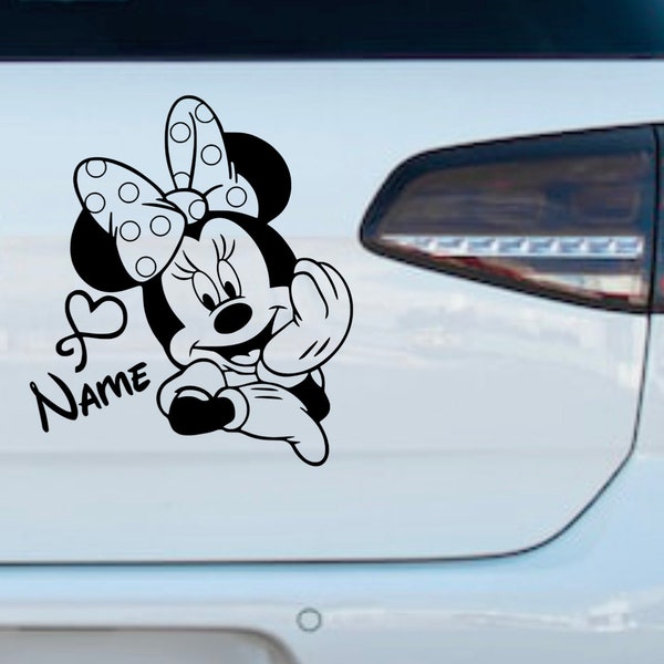 Personalized Minnie with name sticker / decal.