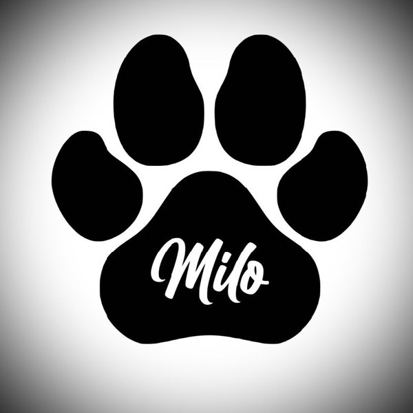 Personalized dog paw with name sticker / decal.
