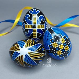 Ukrainian Pysanka Eggs Set of 3 Hand-Painted Easter Eggs Decorative eggs Traditional Pysanka Perfect Gift for Family Patriotic Home Decor